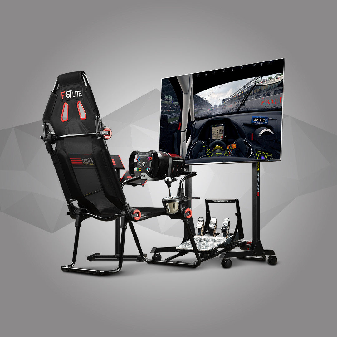 Faltbarer Gaming Stuhl mit Lenkradhalter, Pedalhalter und Schalthebel Halterung Next Level Racing F-GT Lite Schwarz (75 x 175 x 127 cm)