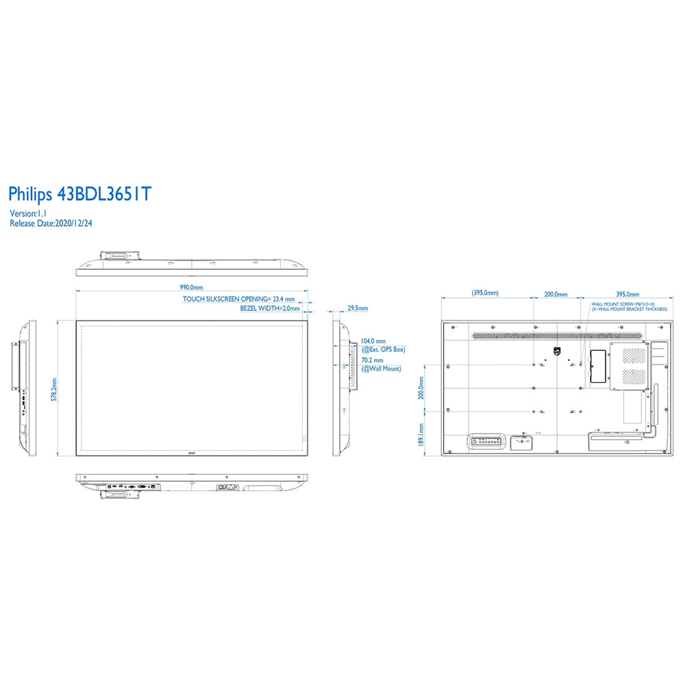 4K Ultra HD Monitor mit Touchscreen Philips 43BDL3651T LFD 43" LFD Videowall Digital Signage