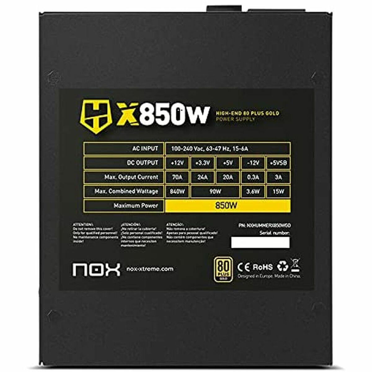 Stromquelle Nox NXHUMMERX850WGD ATX 850 W 80 Plus Gold