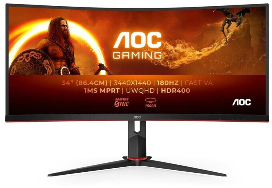 Curved UWQHD Gaming Monitor AOC G2 CU34G2XP/BK 34" 180Hz 1ms Curved