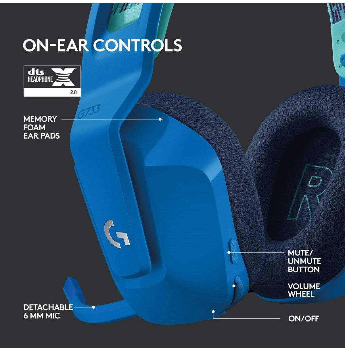 Wireless gaming headset with microphone Logitech G733 blue