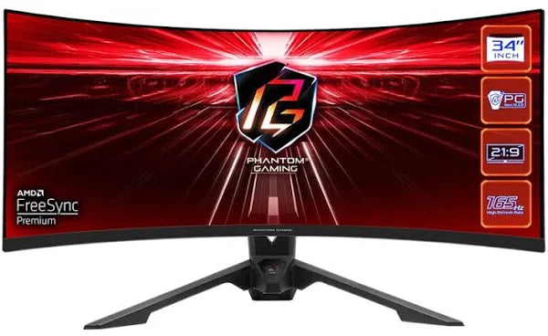 Curved UWQHD Gaming Monitor ASRock Phantom Gaming PG34WQ15R3A 34" 165Hz 4ms VA OLED Flicker free Gekrümmt