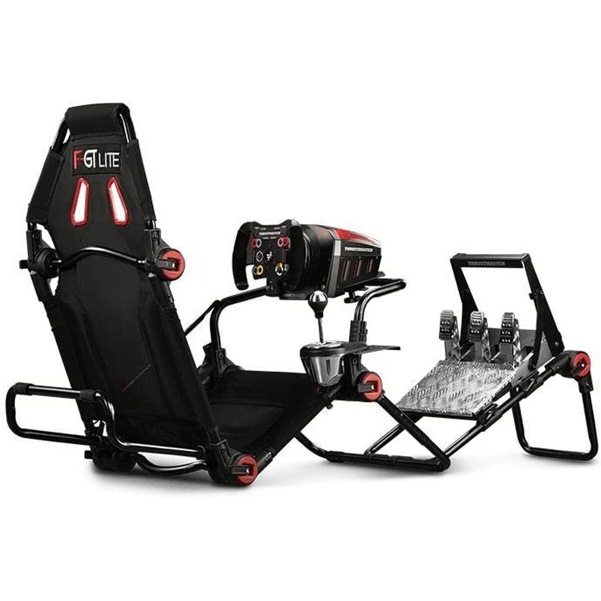 Faltbarer Gaming Stuhl mit Lenkradhalter, Pedalhalter und Schalthebel Halterung Next Level Racing F-GT Lite Schwarz (75 x 175 x 127 cm)