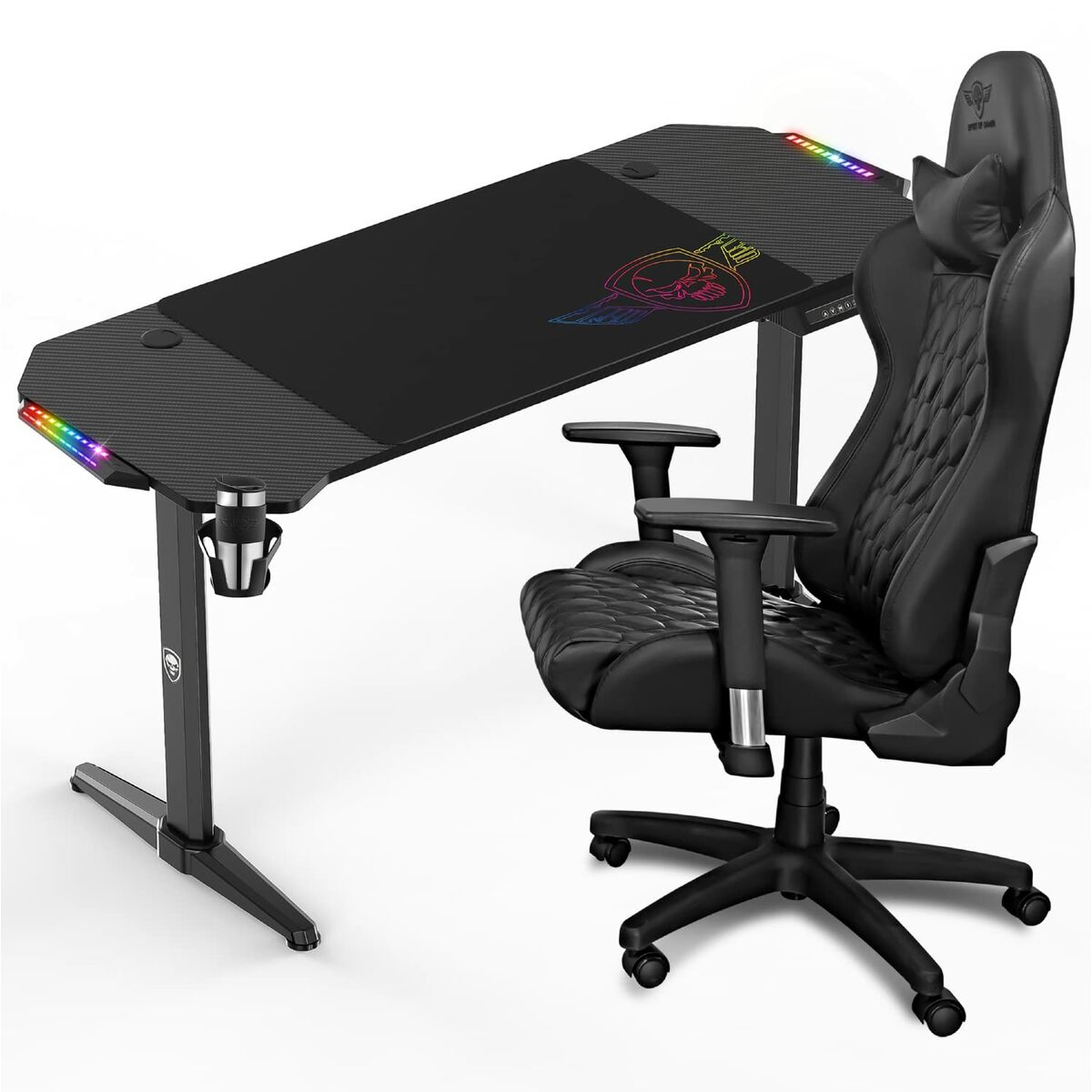 Desk Spirit of Gamer Headquarter 800 Black Wood MDF 140 x 60 cm