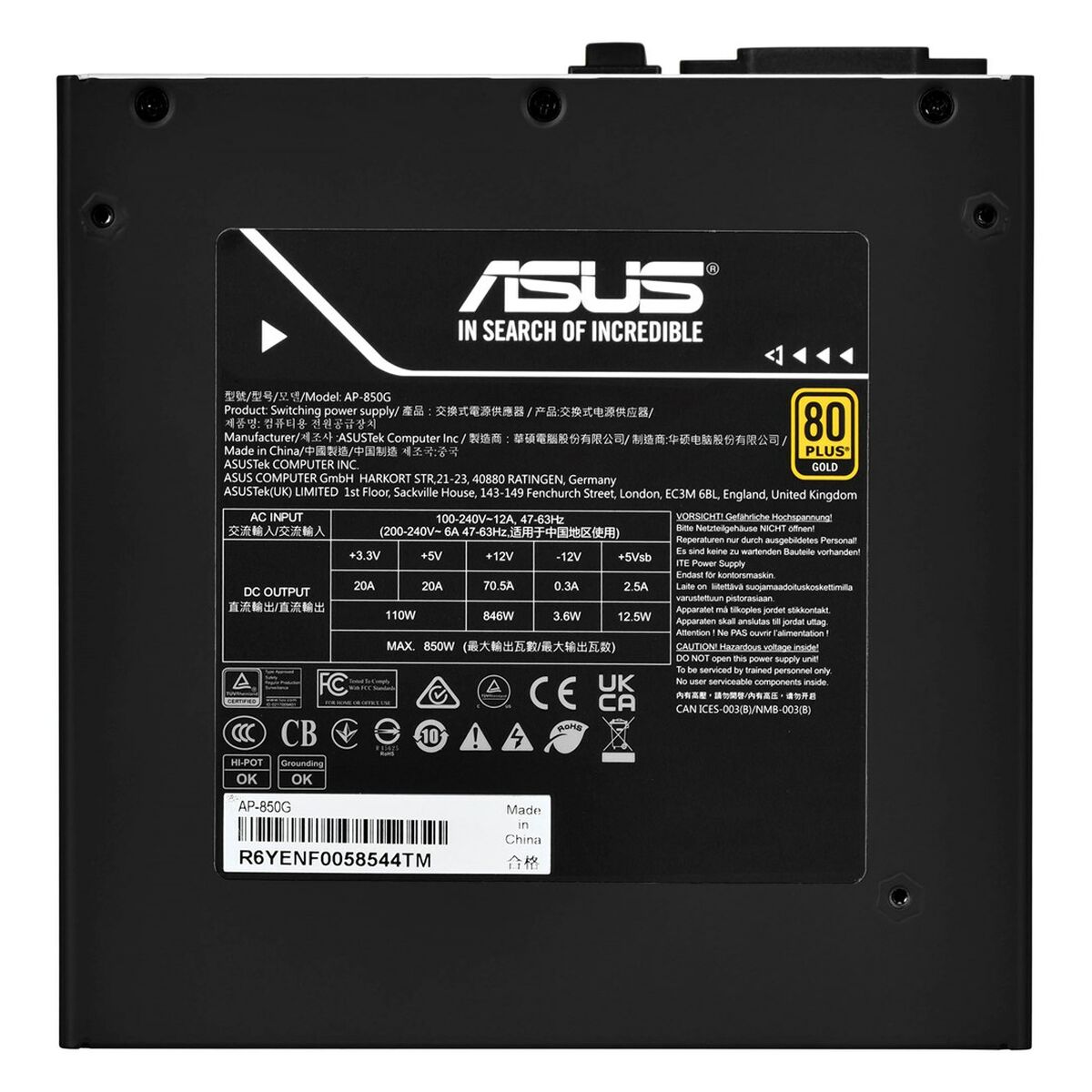 Stromquelle Asus 90YE00U0-B0NB00                 ATX 850 W 80 Plus Gold