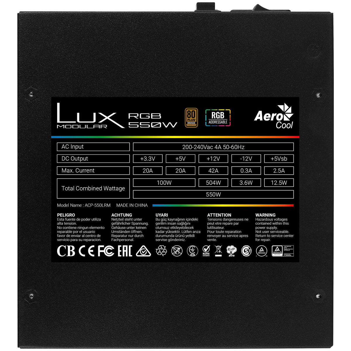 Power source Aerocool LUXRGB550M 550W 80 Plus Bronze