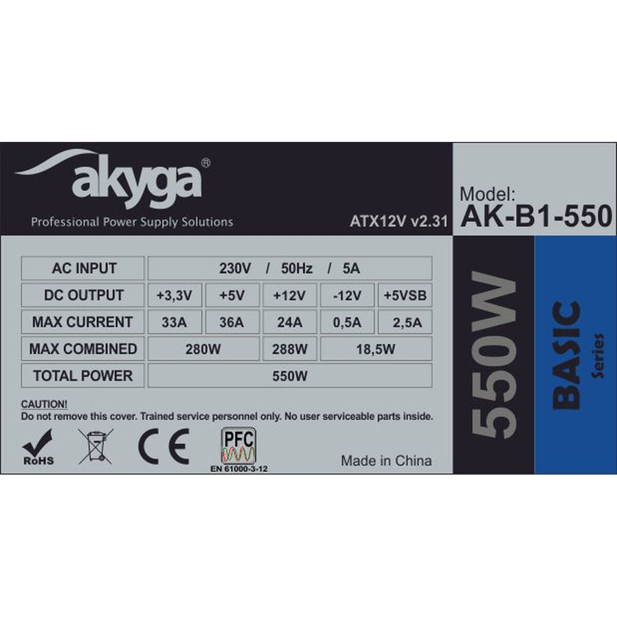 Power source Akyga AK-B1-550 ATX 550 W