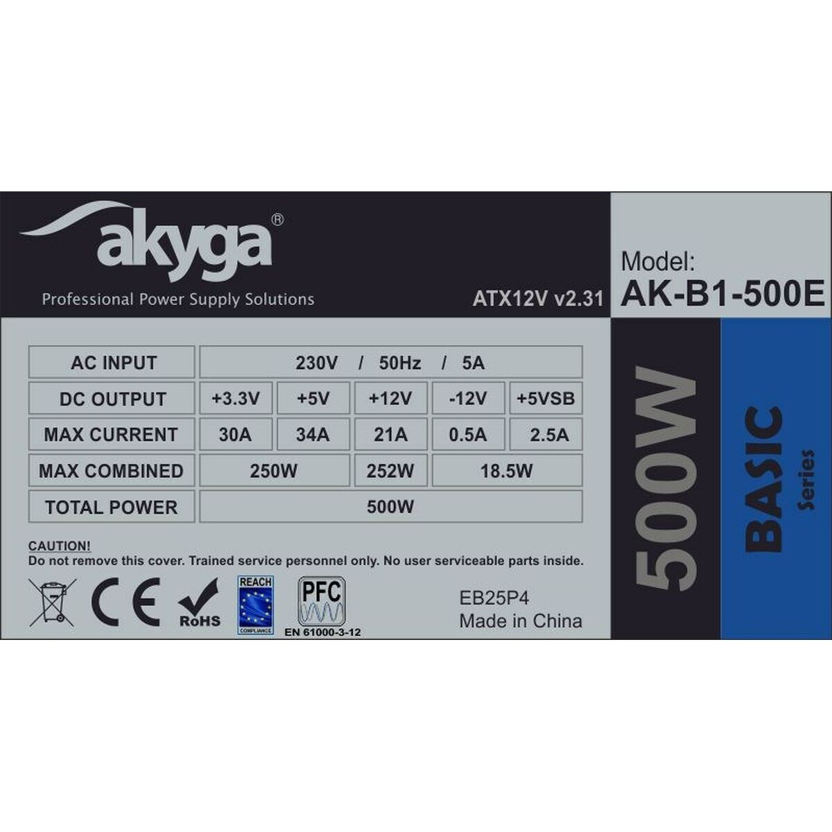 Power source Akyga AK-B1-500E 500W RoHS CE REACH ATX