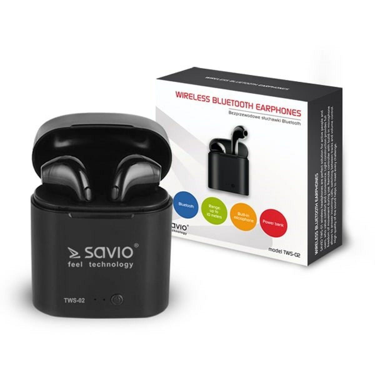 Bluetooth in Ear Headset Savio TWS-02 Schwarz Graphit