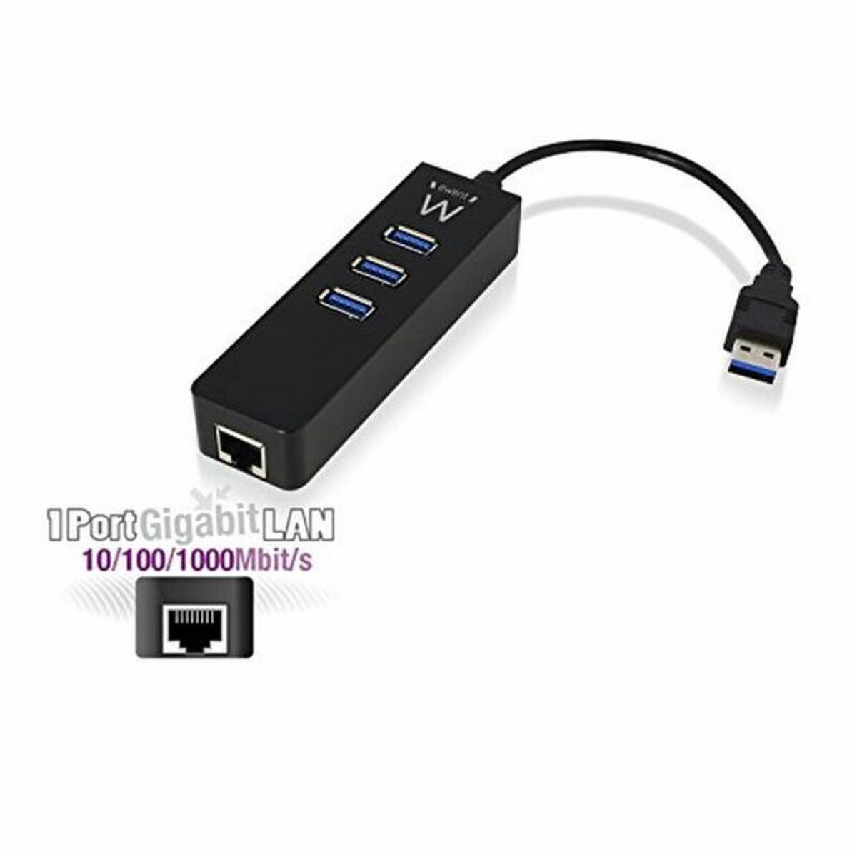 Hub USB Ewent AAOAUS0127 3x USB 3.1 RJ45 Plug and Play