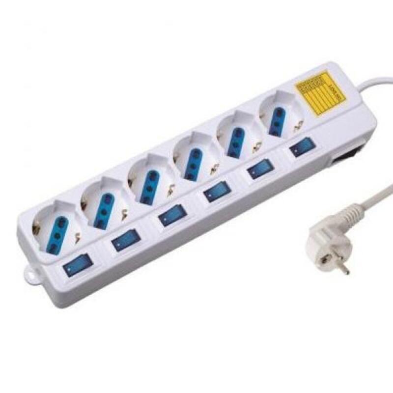 6 Socket Power Strip and Switch Ewent EW3932 1.5m 2500W White (1.5m)