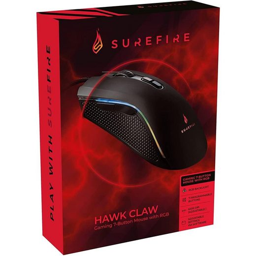 Kabelgebundene Gaming Maus mit Beleuchtung Surefire Hawk Claw 6400 dpi